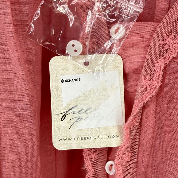 Free People Luna Top Mauve Glow Pink Lace Boho Peasant Shirt Women's Size Large - Picture 6 of 9